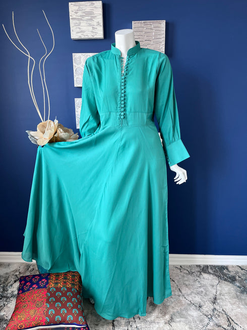 Green Flared Abaya Dress