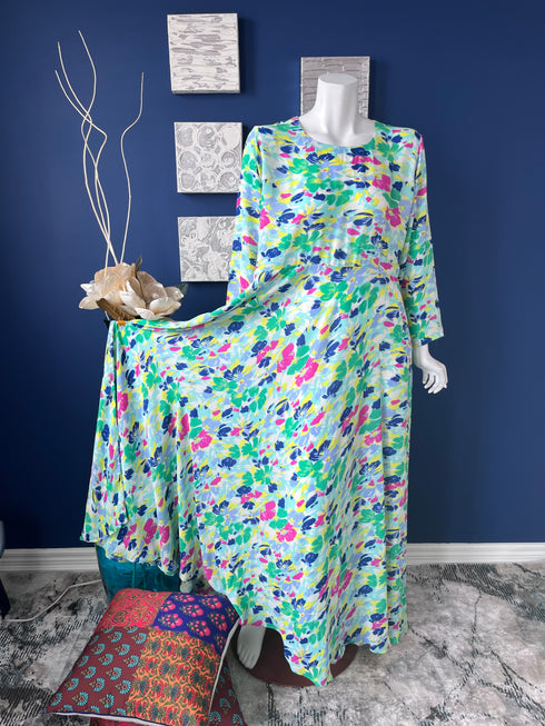 Green Printed Flared double layered Abaya Dress
