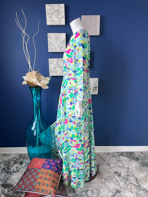 Green Printed Flared double layered Abaya Dress