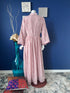 Dusty Pink Flared Abaya Dress with Lace details on Sleeves and Hemline