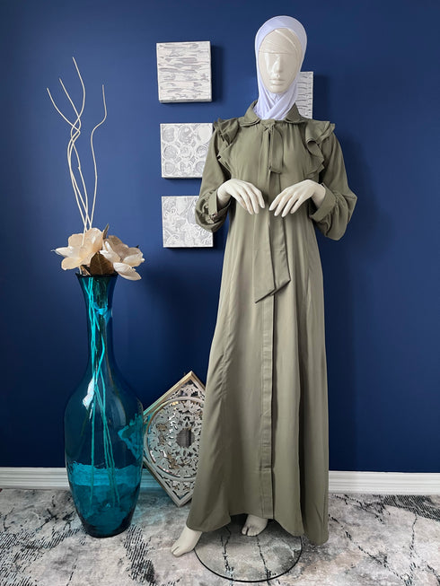 Olive Front open Maxi Abaya