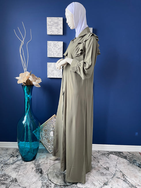 Olive Front open Maxi Abaya