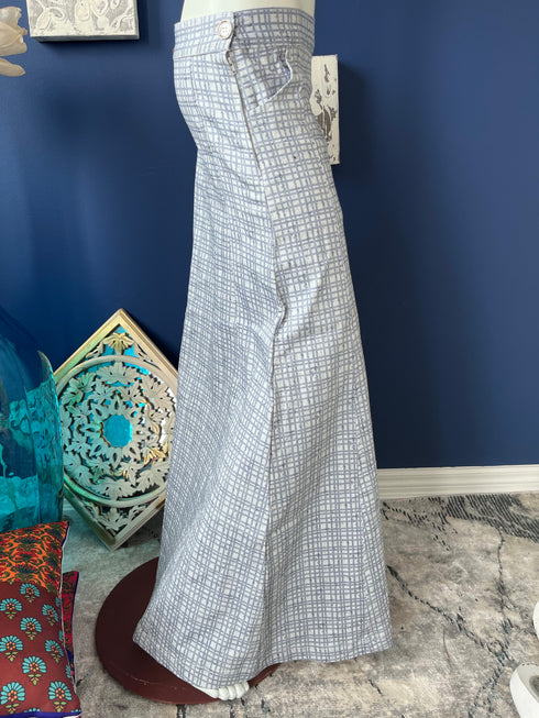 Elegant Ice blue High waist Flared Denim Long Skirt