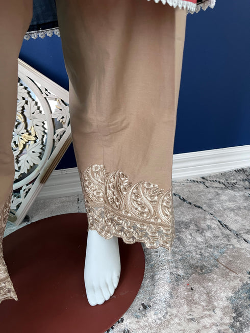 Embroidered Trouser in Beige