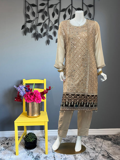 Ivory Chiffon Full Embroidered with Contrast Dupatta Three Piece