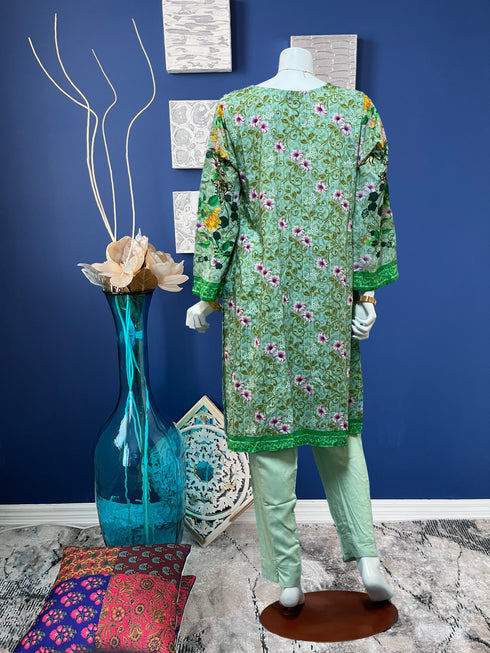 Green Chickankari Three Piece
