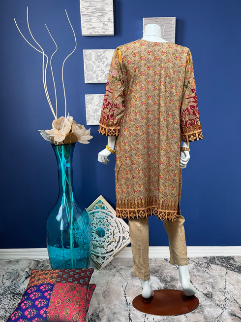 Light Brown Chickankari Three Piece