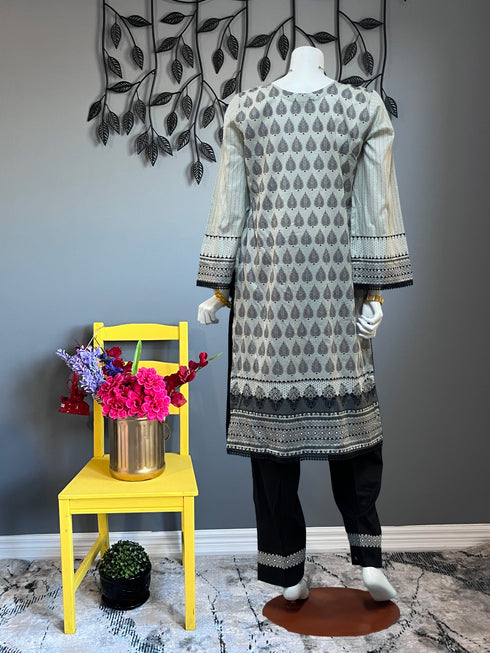 Black and Gray Embroidered Three Piece