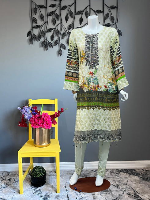 Light Green Chikankari Three Piece Suit