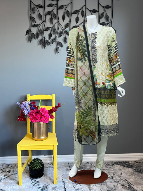 Light Green Chikankari Three Piece Suit