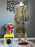 Olive beads work Three Piece with chiffon Dupatta