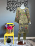 Olive beads work Three Piece with chiffon Dupatta