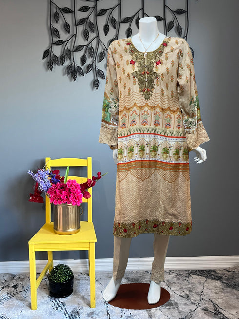 Beige and Gold with Chickankari Three Piece