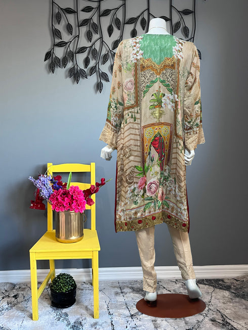 Beige and Gold with Chickankari Three Piece