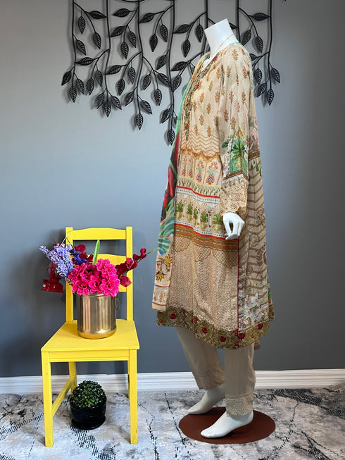 Beige and Gold with Chickankari Three Piece