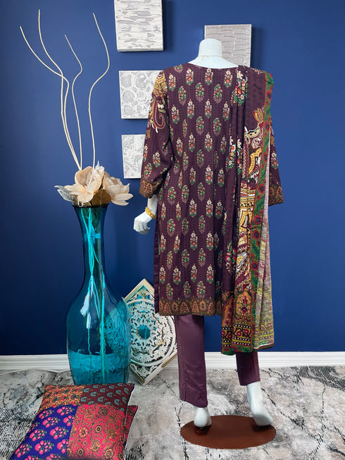 Plum Chikankari Three Piece
