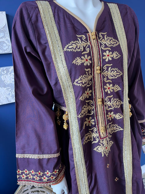 Embroidered Purple Three Piece