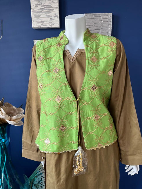 Olive Three piece with embroidered koti