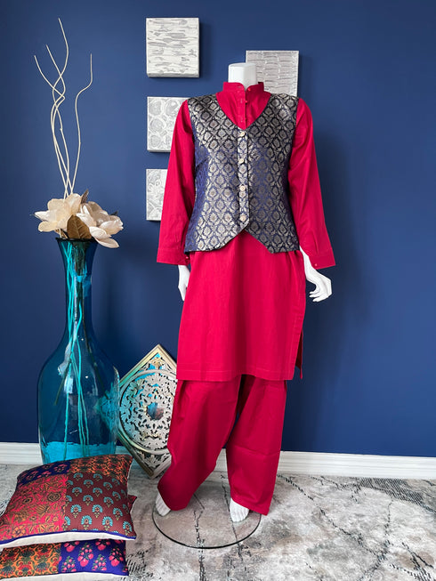 Hot pink Three piece with Koti