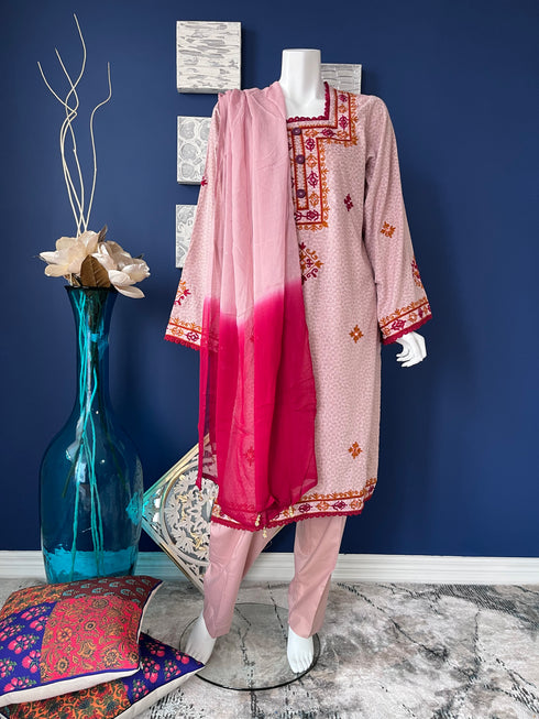 Mirror work Tea Pink Three Piece
