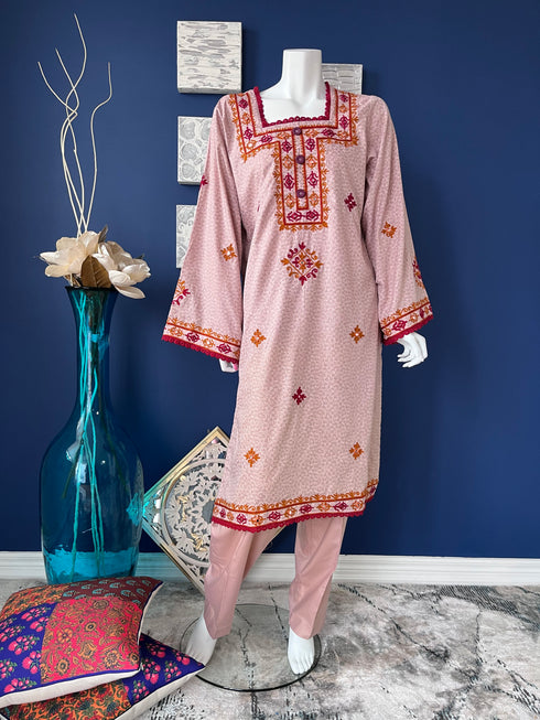 Mirror work Tea Pink Three Piece