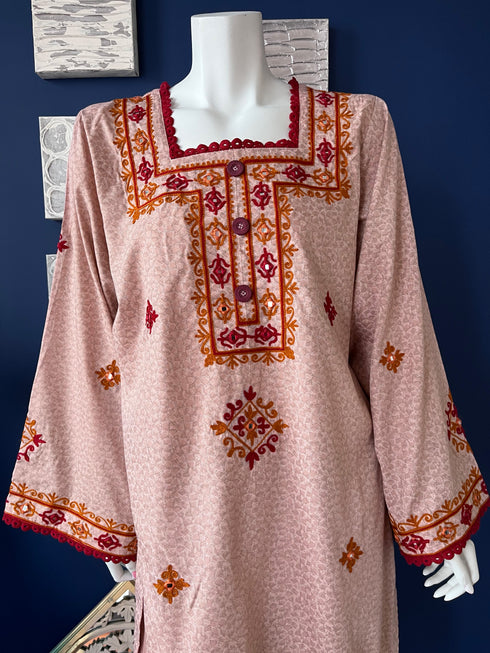 Mirror work Tea Pink Three Piece