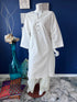 White A-line self print shirt with split neckline and side Pocket