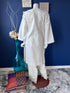 White A-line self print shirt with split neckline and side Pocket