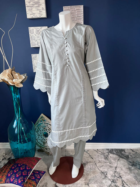 Light Gray Lace detailing Kurti with pants