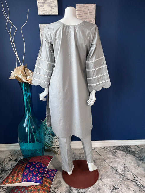Light Gray Lace detailing Kurti with pants