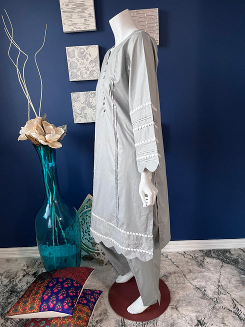 Light Gray Lace detailing Kurti with pants