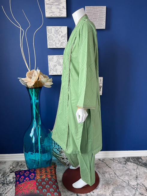 Pintuck front with lace details Kurti with Shalwar