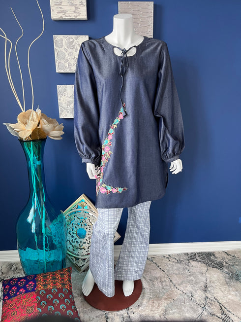 Denim Kurti with Embroidered front