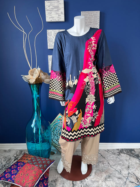 Blue Printed A-line Kurti