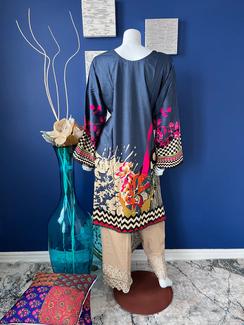 Blue Printed A-line Kurti