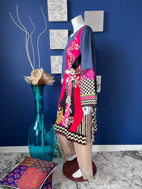 Blue Printed A-line Kurti