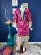 Pink Printed A-line long shirt with lace details on Neckline