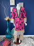 Pink Printed A-line long shirt with lace details on Neckline