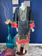 Moss Green/Printed A-line long shirt with lace detail on neck
