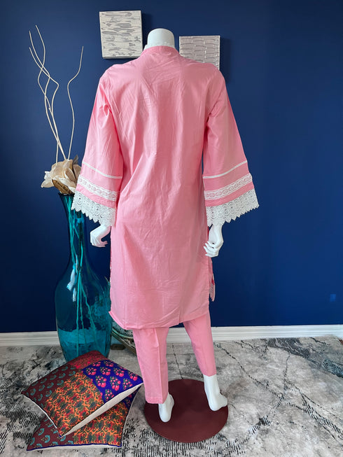 Pink Lace detailing kurti with pants