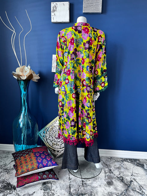 Yellow Printed Pishwaz style Kurti