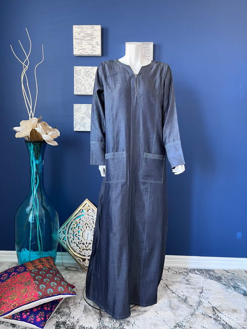 Denim Abaya with zipper neckline
