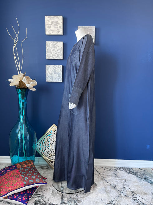 Denim Abaya with zipper neckline