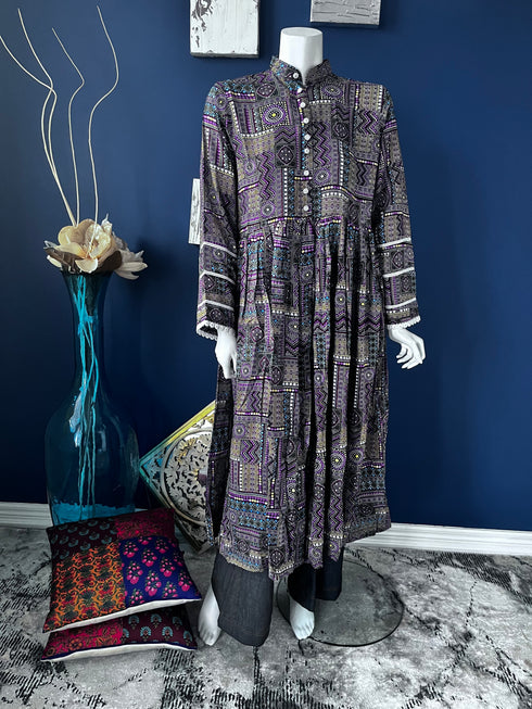 Blue Printed Pishwaz Kurti