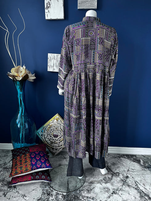 Blue Printed Pishwaz Kurti