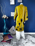 Yellow Printed A-line Kurti