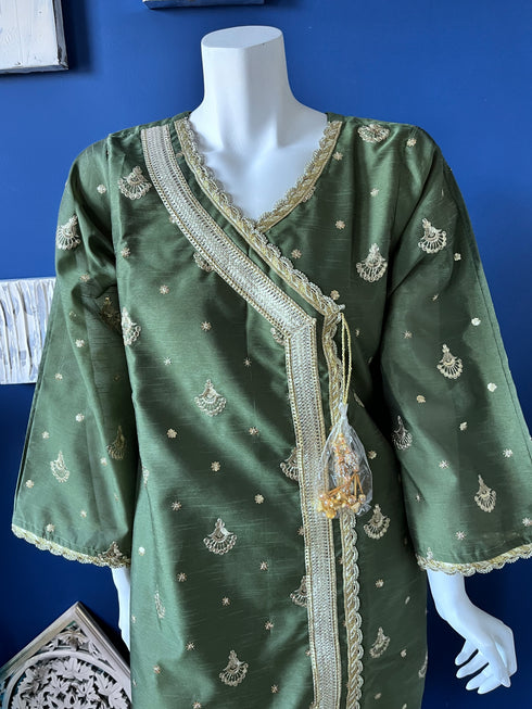 Sequins embroidered Angarkha Three Piece