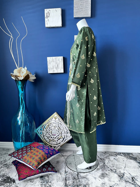 Sequins embroidered Angarkha Three Piece